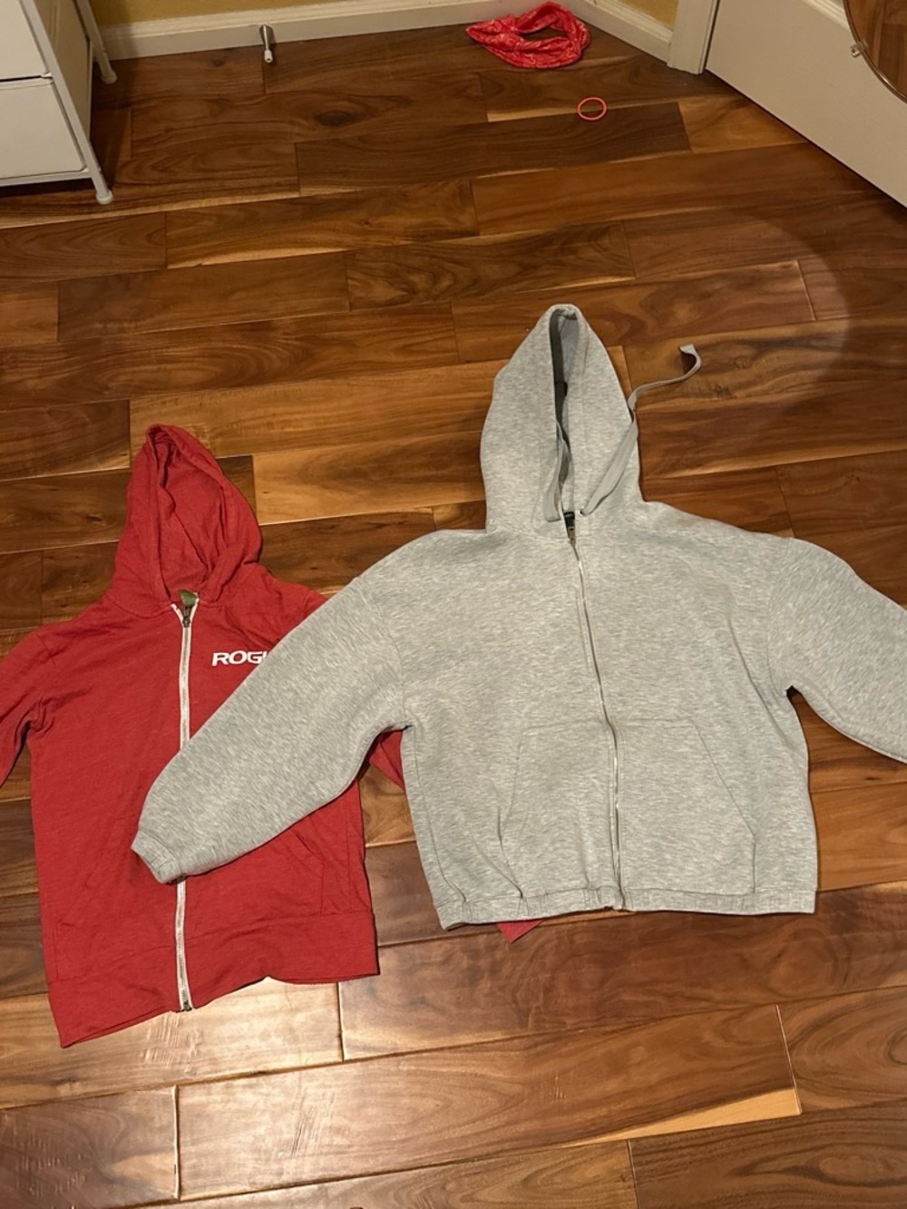 Lightweight Red Zip Hoodie and Gray Zip Hoodie Set